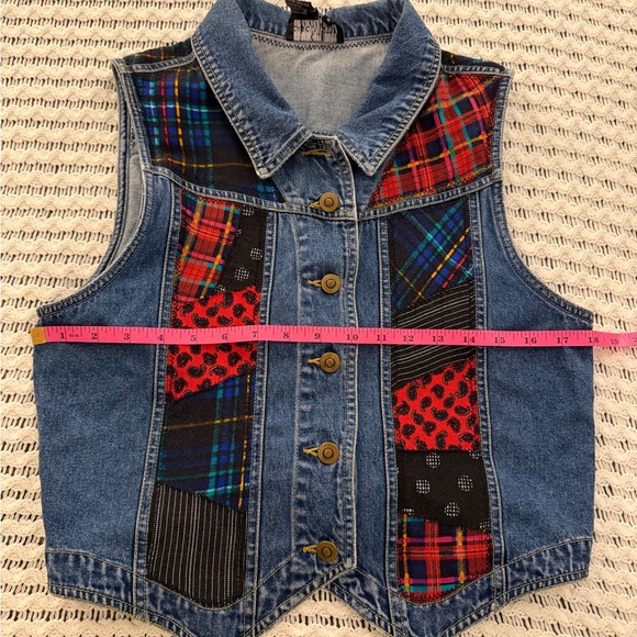 Vintage Carole Little Sport Denim Vest Colorful Multicolor Patchwork Size M - Picture 5 of 6